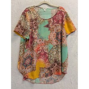 Spense XL Paisley Print Short‎ Sleeve Blouse Multicolor Top Women
